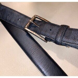 Michael Kors size 36 Belt Black  Grey Logo Vegan Leather  Silver Tone